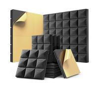 TYREE Paquete de 12 Paneles de Espuma una Prueba de Sonido con Autoadhesivos, Paneles AcúSticos de 12 X 12 X 2 Pulgadas, Paneles de Pared Insonorizados Negros