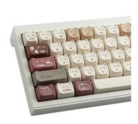 TYRIXKI Teclas PBT de 142 teclas, lindas teclas de sublimación de tinta, teclas de gato de café, teclas personalizadas para Cherry Gateron MX Swithes, teclados mecánicos para juegos