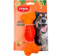 TYROL - Juguete de Perro de bambú - Juguete para Perro - Masa de Dientes y encías - con Fibra de bambú y Goma - Resistencia Suave para mascadores Ligeros - Sabor Mantequilla de Cachuet - 15 cm