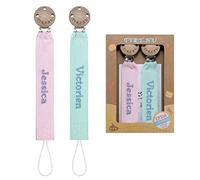 TYRY.HU Chupetero Personalizado para Bebé con Nombre Cadenas Chupetes 2 piezas DIY para Niño y Niñas Unisex Recién Nacido Universal Regalo para bebés Cinta suave Sin BPA