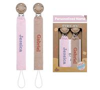 TYRY.HU Chupetero Personalizado para Bebé con Nombre Cadenas Chupetes 2 piezas DIY para Niño y Niñas Unisex Recién Nacido Universal Regalo para bebés Cinta suave Sin BPA