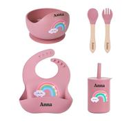 TYRY.HU Personalizada Cubiertos Bebe,Vajilla Bebe Silicona,Juego de Platos Bebe con Ventosa,Cubiertos Infantiles,Incluye Tenedor,Cuchara y Bol,Baby Led Weaning