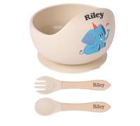TYRY.HU Personalizada Cubiertos Bebe,Vajilla Bebe Silicona,Juego de Platos Bebe con Ventosa,Cubiertos Infantiles,Incluye Tenedor,Cuchara y Bol,Baby Led Weaning
