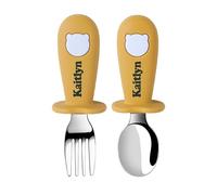 TYRY.HU Personalizada Cubiertos para Bebés Cucharas Juego de Tenedores Infantiles Niños Pequeños Acero Inoxidable con Silicona Nombres Diseño Antiahogo de Sujeción