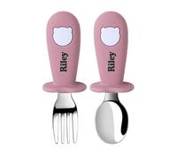 TYRY.HU Personalizada Cubiertos para Bebés Cucharas Juego de Tenedores Infantiles Niños Pequeños Acero Inoxidable con Silicona Nombres Diseño Antiahogo de Sujeción