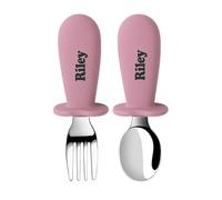 TYRY.HU Personalizada Cubiertos para Bebés Cucharas Juego de Tenedores Infantiles Niños Pequeños Acero Inoxidable con Silicona Nombres Diseño Antiahogo de Sujeción