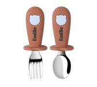 TYRY.HU Personalizada Cubiertos para Bebés Cucharas Juego de Tenedores Infantiles Niños Pequeños Acero Inoxidable con Silicona Nombres Diseño Antiahogo de Sujeción