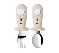 TYRY.HU Personalizada Cubiertos para Bebés Cucharas Juego de Tenedores Infantiles Niños Pequeños Acero Inoxidable con Silicona Nombres Diseño Antiahogo de Sujeción