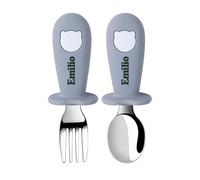 TYRY.HU Personalizada Cubiertos para Bebés Cucharas Juego de Tenedores Infantiles Niños Pequeños Acero Inoxidable con Silicona Nombres Diseño Antiahogo de Sujeción