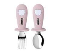 TYRY.HU Personalizada Cubiertos para Bebés Cucharas Juego de Tenedores Infantiles Niños Pequeños Acero Inoxidable con Silicona Nombres Diseño Antiahogo de Sujeción