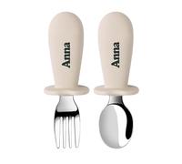 TYRY.HU Personalizada Cubiertos para Bebés Cucharas Juego de Tenedores Infantiles Niños Pequeños Acero Inoxidable con Silicona Nombres Diseño Antiahogo de Sujeción
