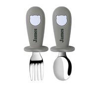 TYRY.HU Personalizada Cubiertos para Bebés Cucharas Juego de Tenedores Infantiles Niños Pequeños Acero Inoxidable con Silicona Nombres Diseño Antiahogo de Sujeción