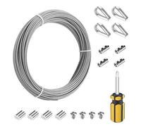 TYSM-CC Kit Completo de Cable de Acero Inoxidable 2mm x 10m con 7x7 Hebras - Ideal para Colgar Cuadros, Tendederos y Luces Decorativas, Tensores Profesionales de Alambre de y Fácil Instalación