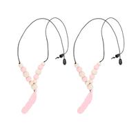 TYTOGE Collar Sensorial, 2 Piezas de Collar Masticable de Silicona Suave con Colgante de Pluma para Niños, Juguetes Sensoriales de Madera de Haya para Masticar el Cabello y Morderse (Rosa)