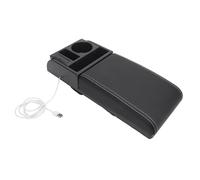 TYTOGE Funda para Reposabrazos de Consola Central con Puerto de Carga USB, Portavasos, Longitud Ajustable, Piel Sintética Suave, Almohadilla de Espuma Viscoelástica para Coche, SUV, (Línea Blanca)