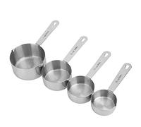 TYTOGE Juego de 4 Tazas y Cucharas Medidoras de Acero Inoxidable, Acabado Cepillado con Boquilla Inclinada para Verter Fácilmente, Hebilla de Anillo Desmontable, Marcas de Escala