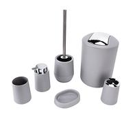 TYTOGE Juego de Accesorios de Baño de 6 Piezas, Taza para Cepillo de Dientes, Dispensador de, Bote de Basura, Kit de Cepillo para Inodoro, con Revestimiento de PP de Acero I (Gris)