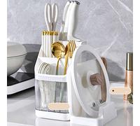 TYTOGE Soporte para Almacenamiento de Cuchillos para Utensilios de Cocina, Bandeja de Drenaje Multifuncional, Compartimento para Almacenamiento de Cuchillos, Soporte para Utensilios Transparente