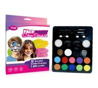 TyToo Colour Splash - Kit de pintura facial para niños y adultos, 12 colores brillantes a base de agua con 2 purpurina, pinceles y esponjas, seguro, no tóxico, fácil de limpiar