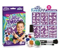 TyToo FunkyGuyz - Juego de tatuajes con purpurina para niños, 52 plantillas y 3 colores brillantes, respetuoso con la piel, resistente al agua y dermatológicamente probado, kit de maquillaje creativo