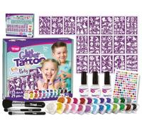 TyToo GlitzParty - Juego de tatuajes con purpurina para niños, plantillas y colores brillantes, respetuoso con la piel, resistente al agua, dermatológicamente probado, juego de maquillaje para