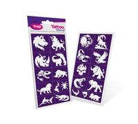 TyToo Juego de plantillas de tatuaje con purpurina, plantillas reutilizables para niños y adultos, diseño europeo, hipoalergénicas, perfectas para fiestas, maquillaje infantil y pintura corporal