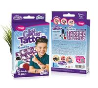 TyToo Juego de tatuajes con purpurina para niños, 25 plantillas y 3 colores brillantes, respetuoso con la piel, resistente al agua y dermatológicamente probado, kit de maquillaje creativo para