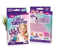 TyToo Juego de tatuajes con purpurina para niños, 28 plantillas y 3 colores brillantes, respetuoso con la piel, resistente al agua y dermatológicamente probado, kit de maquillaje creativo para