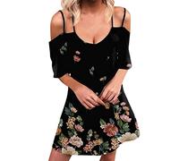 TYTUOO Shift Cold Túnica floral 2022 camisa de primavera linda manga para mujer, vestidos cortos de verano, vestidos de línea, vestido de hombro, vestido casual para mujer, vestido de moda 2021, beige, L