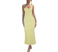 TYTUOO Vestido largo ajustado con tirantes florales para mujer, vestido formal de talla grande, amarillo, XXL