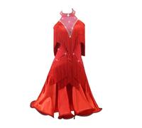 Tytyozay 2025 Vestido De Baile Latino para Niñas, Falda Deportiva con Borlas para Mujer Disfraz De Fiesta Elegante Sin Espalda Sin Mangas para Baile Cóctel Ballet Rumba Samba Faldas,Rojo,L