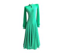Tytyozay Vestido de Baile de Salón para Mujer, Elegante Conjunto de Danza Estándar de Manga Larga con Cuello Alto y Falda Maxi Fluida para Vals Tango Foxtrot Práctica Competición Escenario,Verde,XL