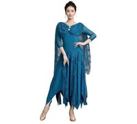 Tytyozay Vestido De Baile De Salón para Mujer, Moderno Traje De Vals Tango Elegante Vestido Estándar Patchwork con Dobladillo Asimétrico para Foxtrot Latino Rumba Samba Escenario,Azul,XL
