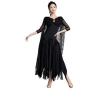 Tytyozay Vestido De Baile De Salón para Mujer, Moderno Traje De Vals Tango Elegante Vestido Estándar Patchwork con Dobladillo Asimétrico para Foxtrot Latino Rumba Samba Escenario,Negro,XL