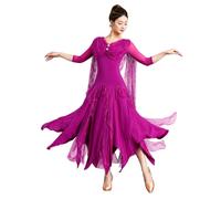 Tytyozay Vestido De Baile De Salón para Mujer, Moderno Traje De Vals Tango Elegante Vestido Estándar Patchwork con Dobladillo Asimétrico para Foxtrot Latino Rumba Samba Escenario,Púrpura,XL