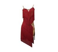 Tytyozay Vestido De Baile Latino con Flecos para Mujer, Elegante Vestido De Baile Sin Mangas con Cuello Redondo Y Tirantes Sin Espalda Ideal para Ballet Rumba Samba Y Faldas,Rojo,L