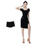 Tytyozay Vestido De Baile Latino Niña con Flecos, Ropa De Práctica Y Actuación para Mujer Elegante Vestido De Salón De Manga Corta para Rumba Samba Salsa Ropa De Baile,Negro,3XL