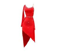 Tytyozay Vestido De Baile Latino Profesional para Niñas, Elegante Vestido Baile con Cuello Redondo Sin Mangas con Espalda Descubierta Y Diamantes De Imitación para Fiesta Tango Cha Cha Salsa,Rojo,M