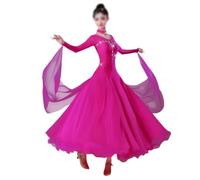 Tytyozay Vestido De Competición De Baile De Salón para Mujer, Elegante Vestido De Baile Manga Larga con Escote En V Y Falda Amplia para Danza Lírica Vals Tango Foxtrot Actuaciones Escenario