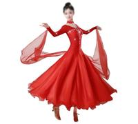 Tytyozay Vestido De Competición De Baile De Salón para Mujer, Elegante Vestido De Baile Manga Larga con Escote En V Y Falda Amplia para Danza Lírica Vals Tango Foxtrot Actuaciones Escenario