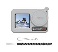 TYUANDOUER Funda de silicona para DJI Osmo Action 5 Pro, 4 en 1, funda protectora para DJI Action 5 Pro con correa a prueba de pérdidas, correa para el cuello, tapa de lente, color gris