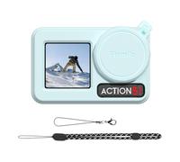 TYUANDOUER Funda de silicona para DJI Osmo Action 5 Pro, 4 en 1, funda protectora para DJI Action 5 Pro con correa a prueba de pérdidas, correa para el cuello, tapa de lente, color azul