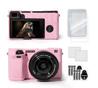 TYUANDOUER Funda para cámara digital Sony Alpha A6000 ILCE-6000, funda de silicona suave para Sony A6000 con 2 protectores de pantalla templados, carcasa antiarañazos, accesorios para la piel, Pink