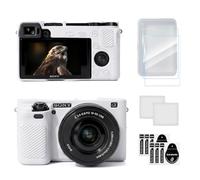 TYUANDOUER Funda para cámara digital Sony Alpha A6000 ILCE-6000, funda de silicona suave para Sony A6000 con 2 protectores de pantalla templados, carcasa antiarañazos, accesorios para la piel, White