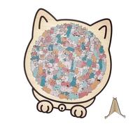 TYUKXJH de madera sobre el tema del gato 23,7 x 21,8 cm Morandis-Colored Cat Shaped Wooden Jigsaw Puzzles 135 piezas de madera en forma de gato de color Morandi para interior casa estante