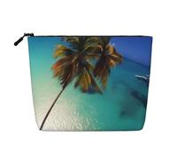 TYUMH Beach Coconut Sunshine - Bolsa de cosméticos de cáñamo de imitación de una sola capa, portátil, adecuada para la vida cotidiana, viajes y salidas.