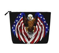 TYUMH Bolsa de cosméticos de cáñamo de imitación de águila patriótica de una sola capa, portátil, adecuada para la vida cotidiana, viajes y salidas.
