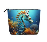 TYUMH Bolsa de cosméticos de cáñamo de imitación de caballito de mar azul de una sola capa, portátil, adecuada para la vida cotidiana, viajes y salidas.