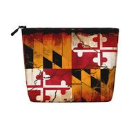 TYUMH Bolsa de cosméticos de cáñamo de imitación de una sola capa con bandera de Maryland de madera vintage, portátil, adecuada para la vida cotidiana, viajes y salidas.