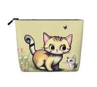 TYUMH Bolsa de cosméticos de cáñamo de imitación de una sola capa con diseño de gato y mariposa, portátil, adecuada para la vida cotidiana, viajes y salidas.